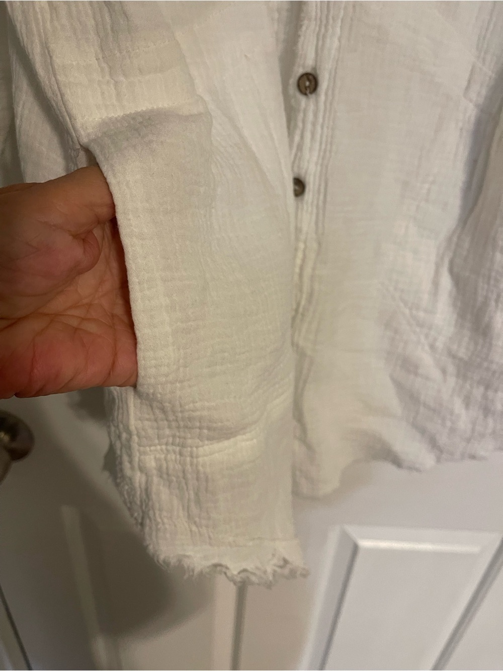 Lightweight White Button-Up Gauze Cover up Shirt - Picture 3 of 6